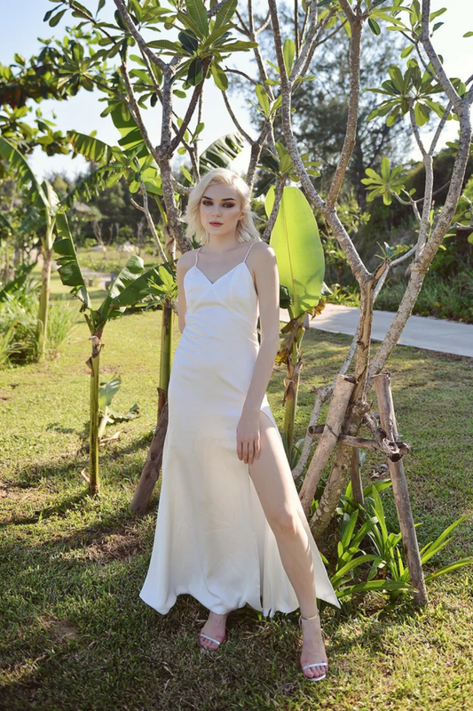 Minimalist Silk Dress - Vneck Silk Dress - White Silk Dress - Bridesmaids Silk Slip