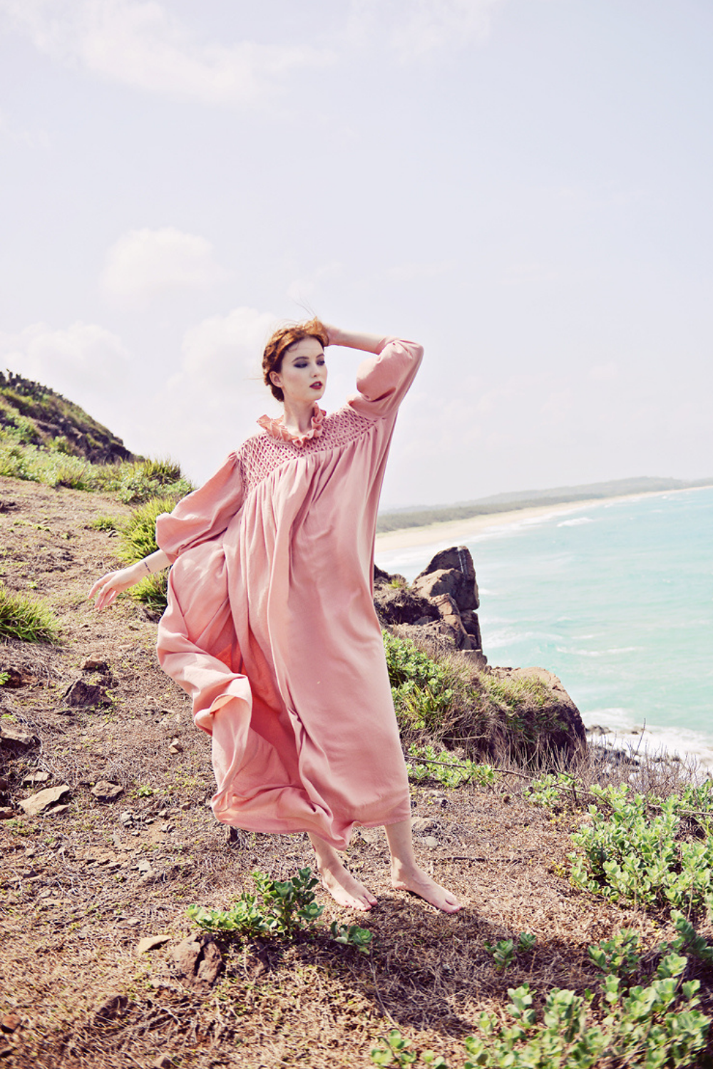 Linen Kaftan Dress for Women with Smocking Detail