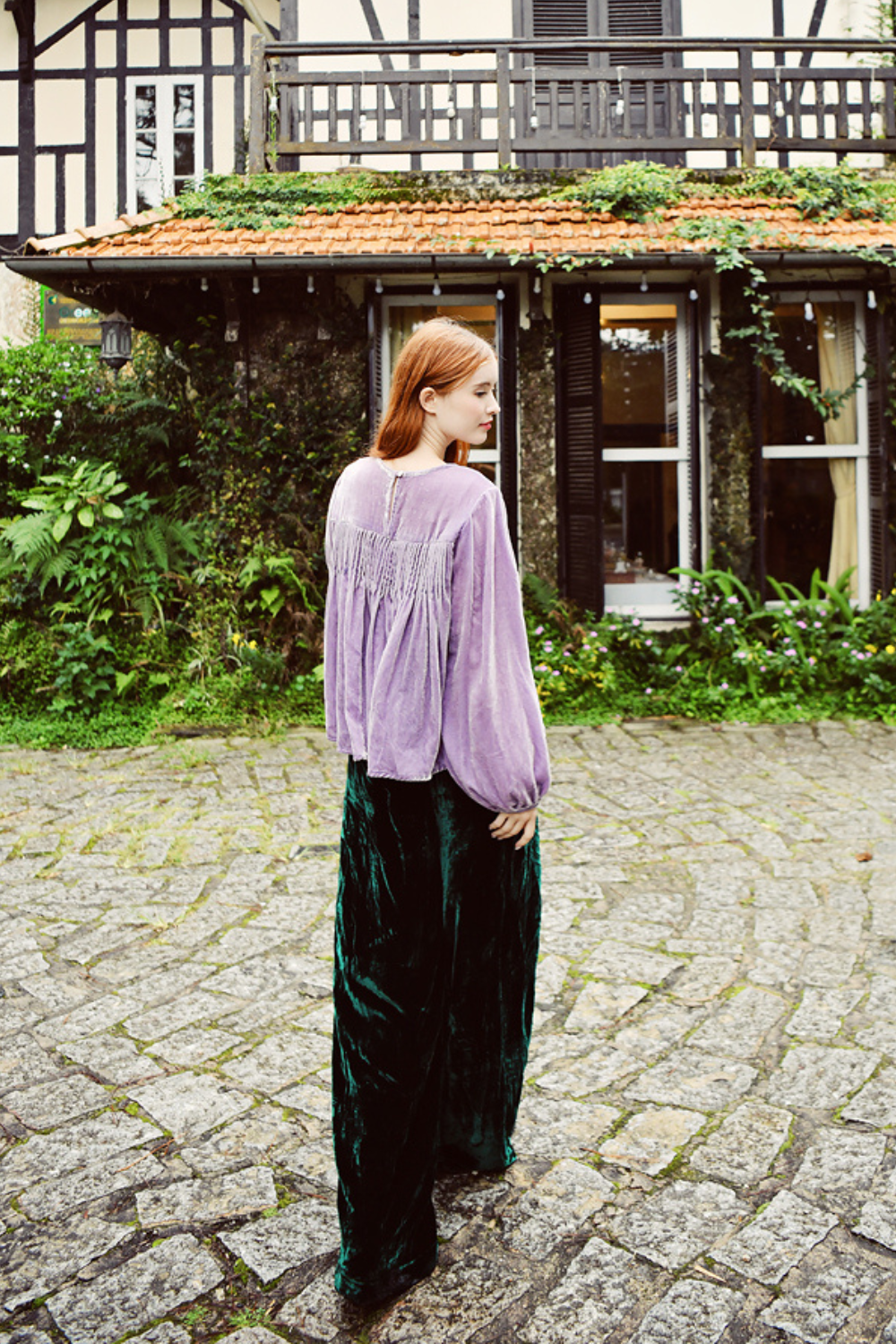 Pre-Raphaelite Silk Velvet Blouse for Women, Romantic Vintage Velvet Top