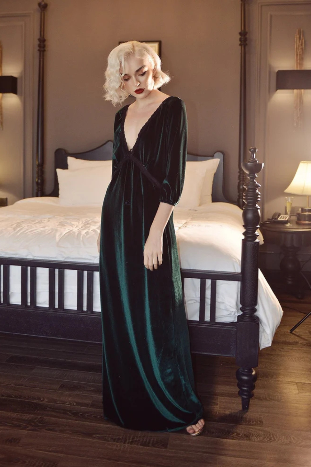 V-neck Maxi Velvet Dress