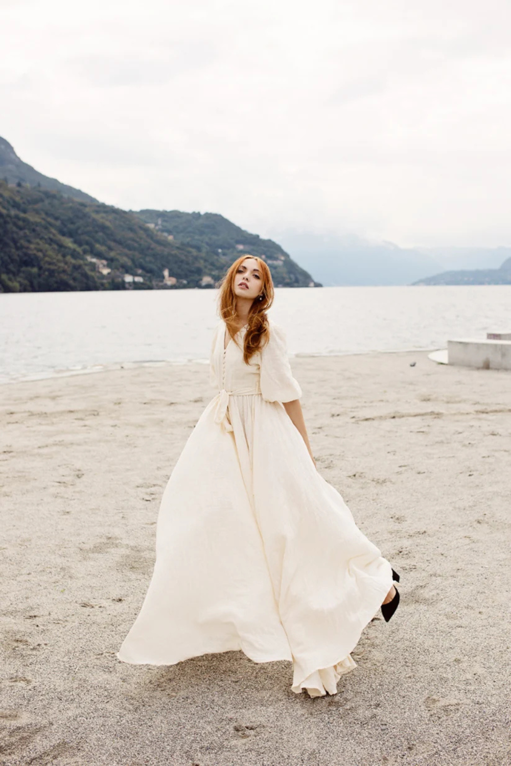 Maxi Gauze Dress Buttons - Gauze Dress with Belt - Half Sleeve Dress - Women Gauze Dress - Off White Ankle-length Dress