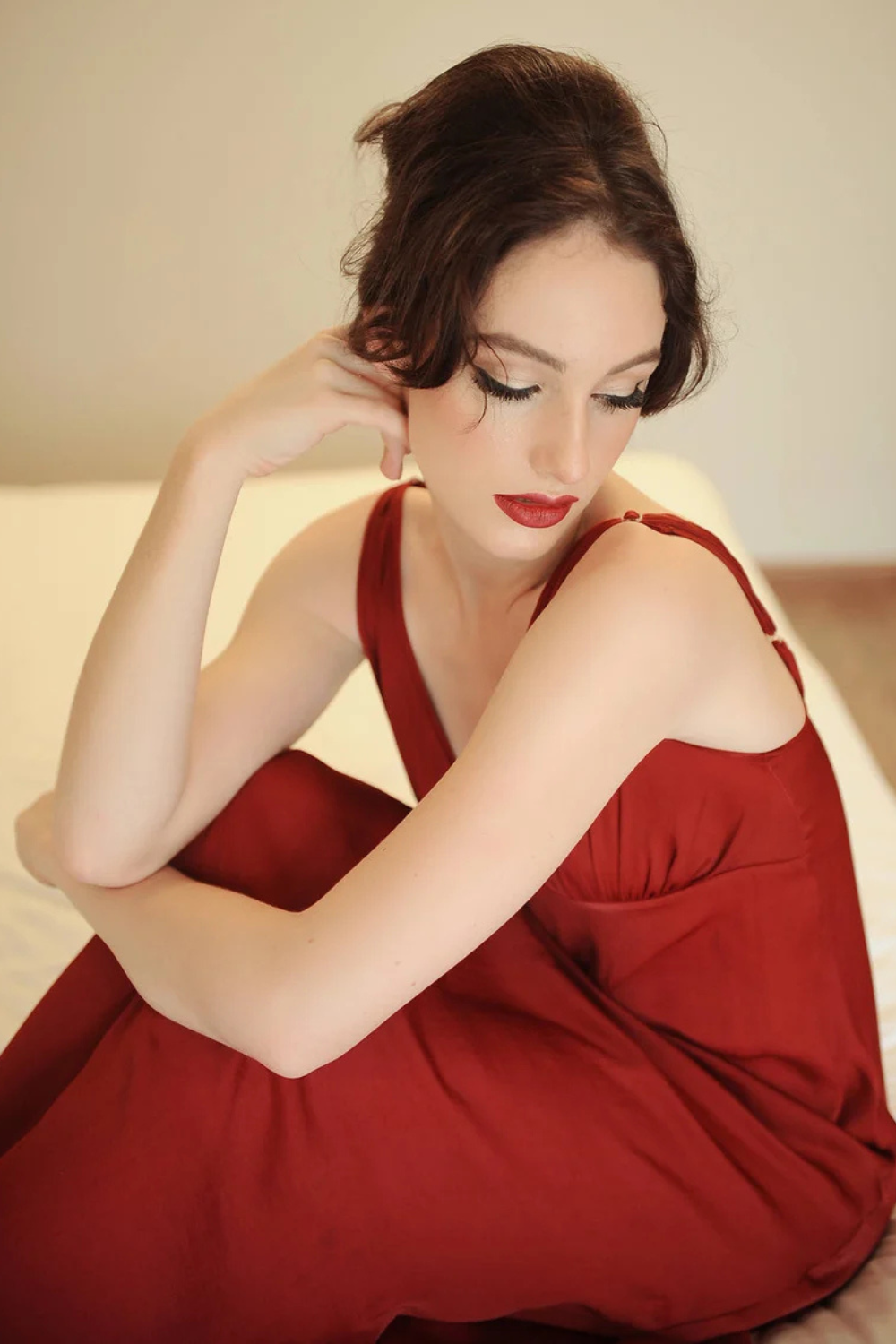 V-neck Vintage Maxi Silk Dress