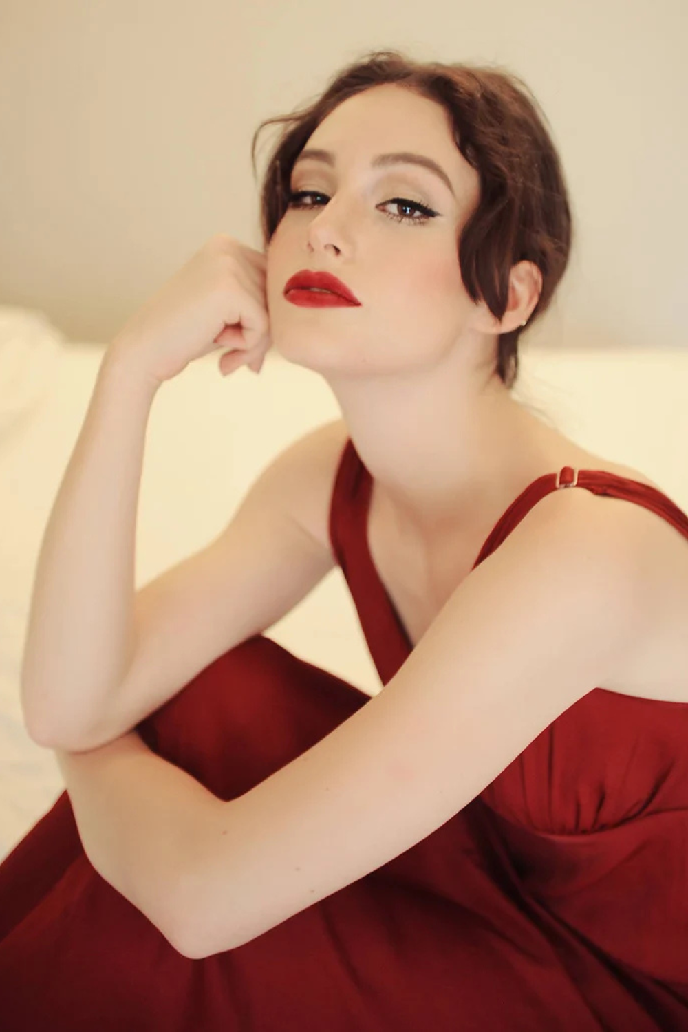V-neck Vintage Maxi Silk Dress