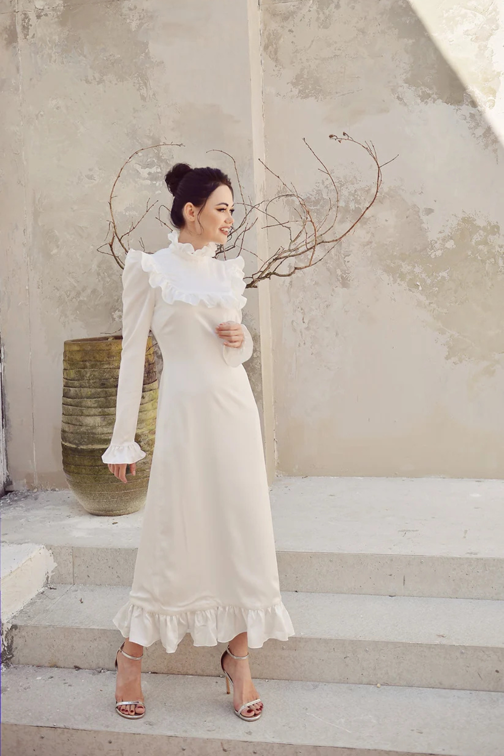 Silk Dress White - Long Sleeve - Silk Dress Women - Long Silk Dress