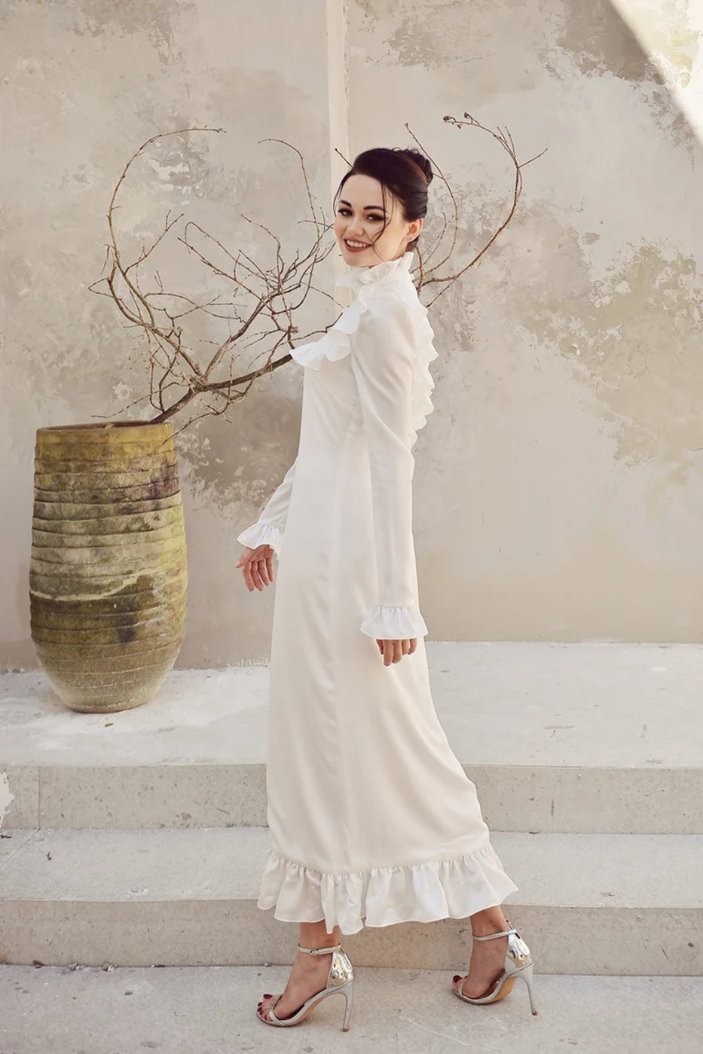 Silk Dress White - Long Sleeve - Silk Dress Women - Long Silk Dress