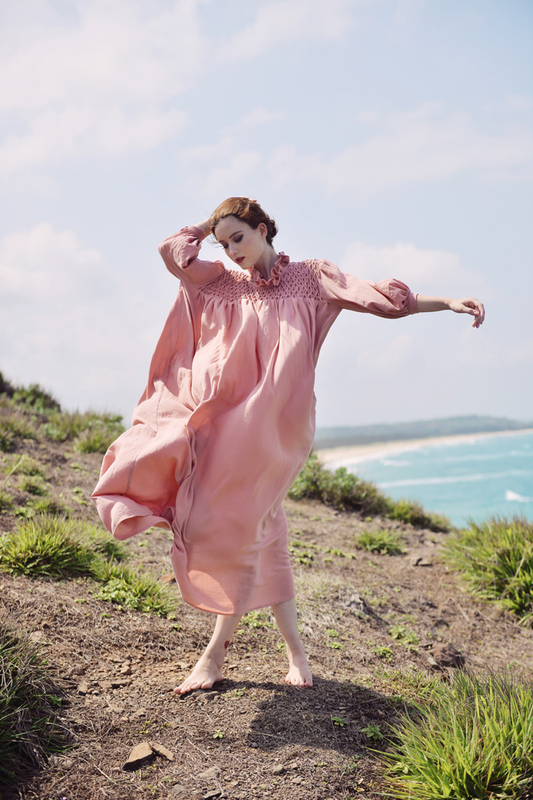 Linen Kaftan Dress for Women with Smocking Detail