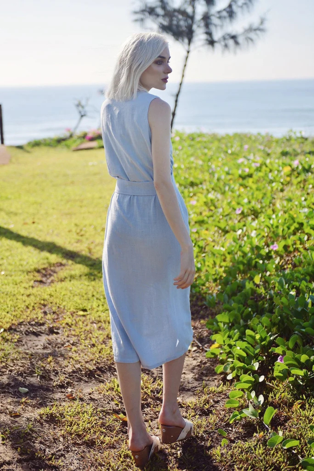 Linen Cotton Midi Dress - Summer Linen Dress - Button Linen Dress - Organic Cotton Dress - Women Cotton Dress