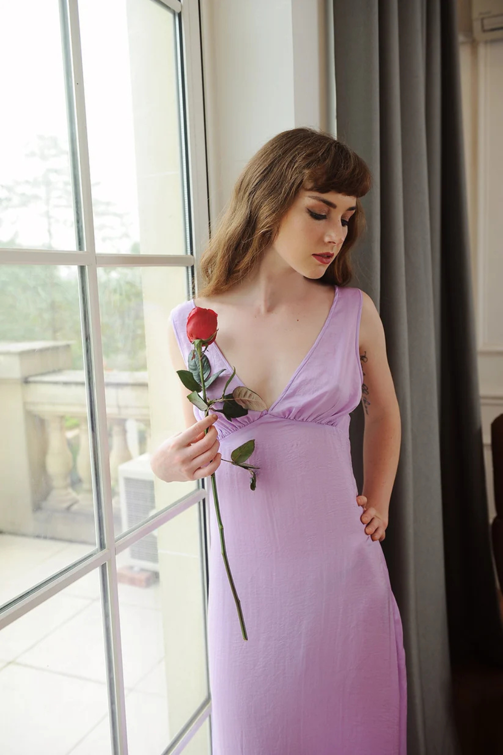 V-neck Vintage Maxi Silk Dress