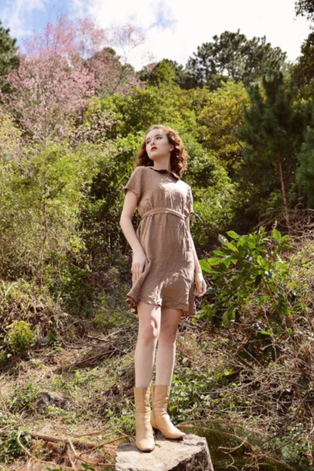 Linen Cotton Mini Dress with Collar