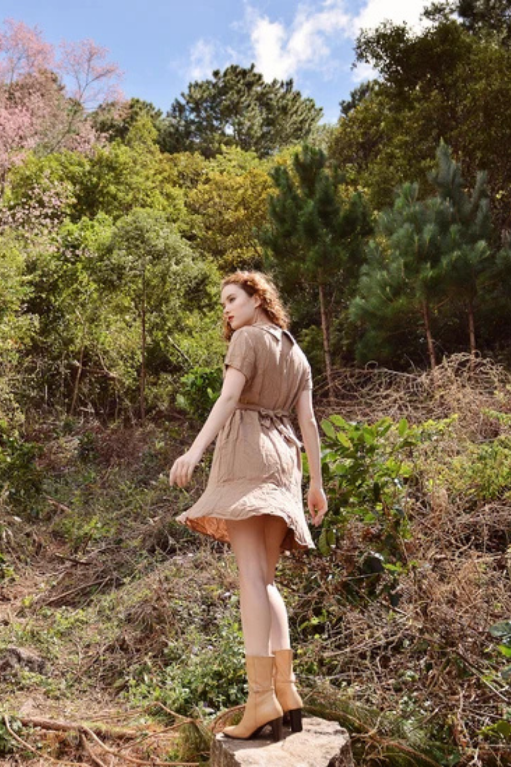 Linen Cotton Mini Dress with Collar