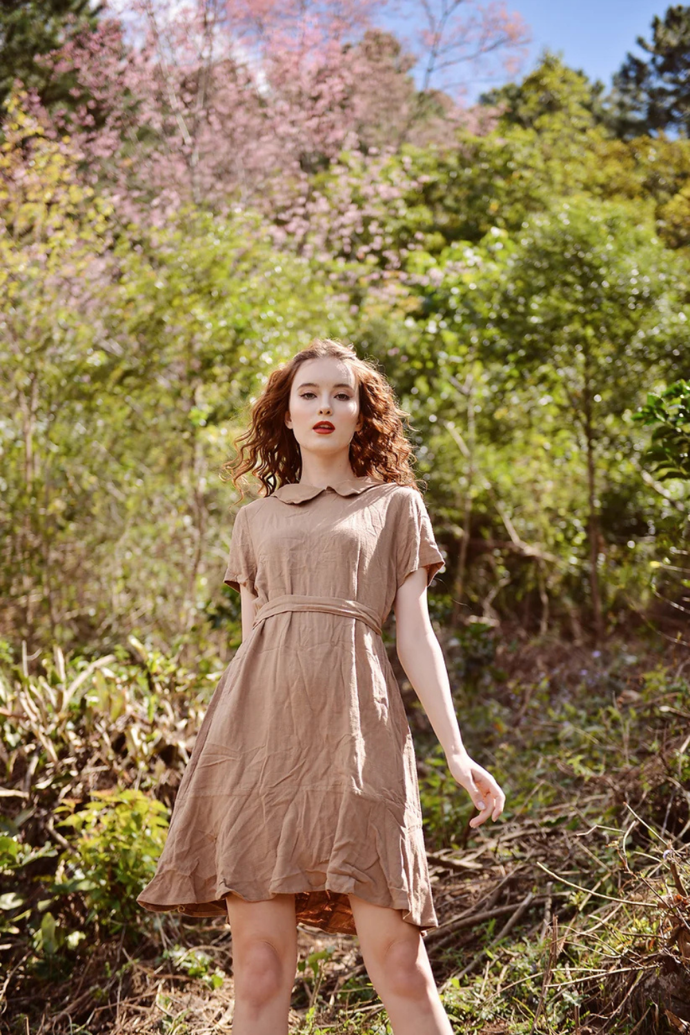Linen Cotton Mini Dress with Collar