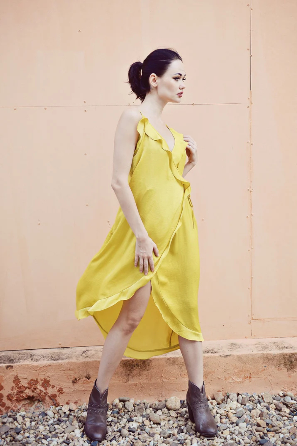 Ruffle Wrap Silk Slip Dress