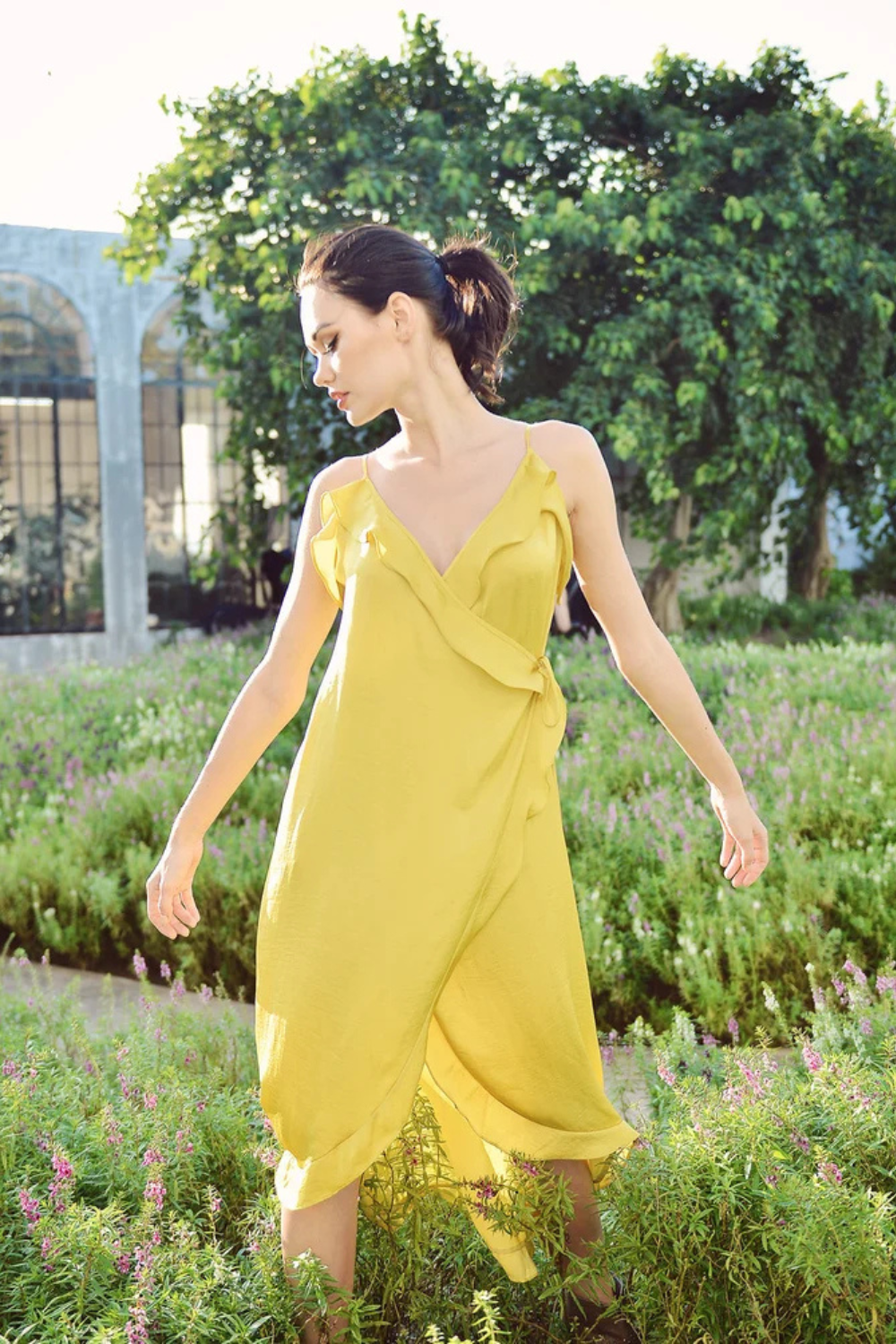 Ruffle Wrap Silk Slip Dress