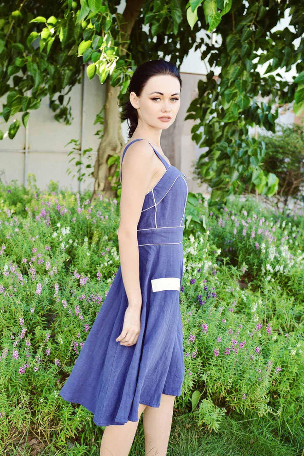 Linen Pinafore Dress with Flap Pocket