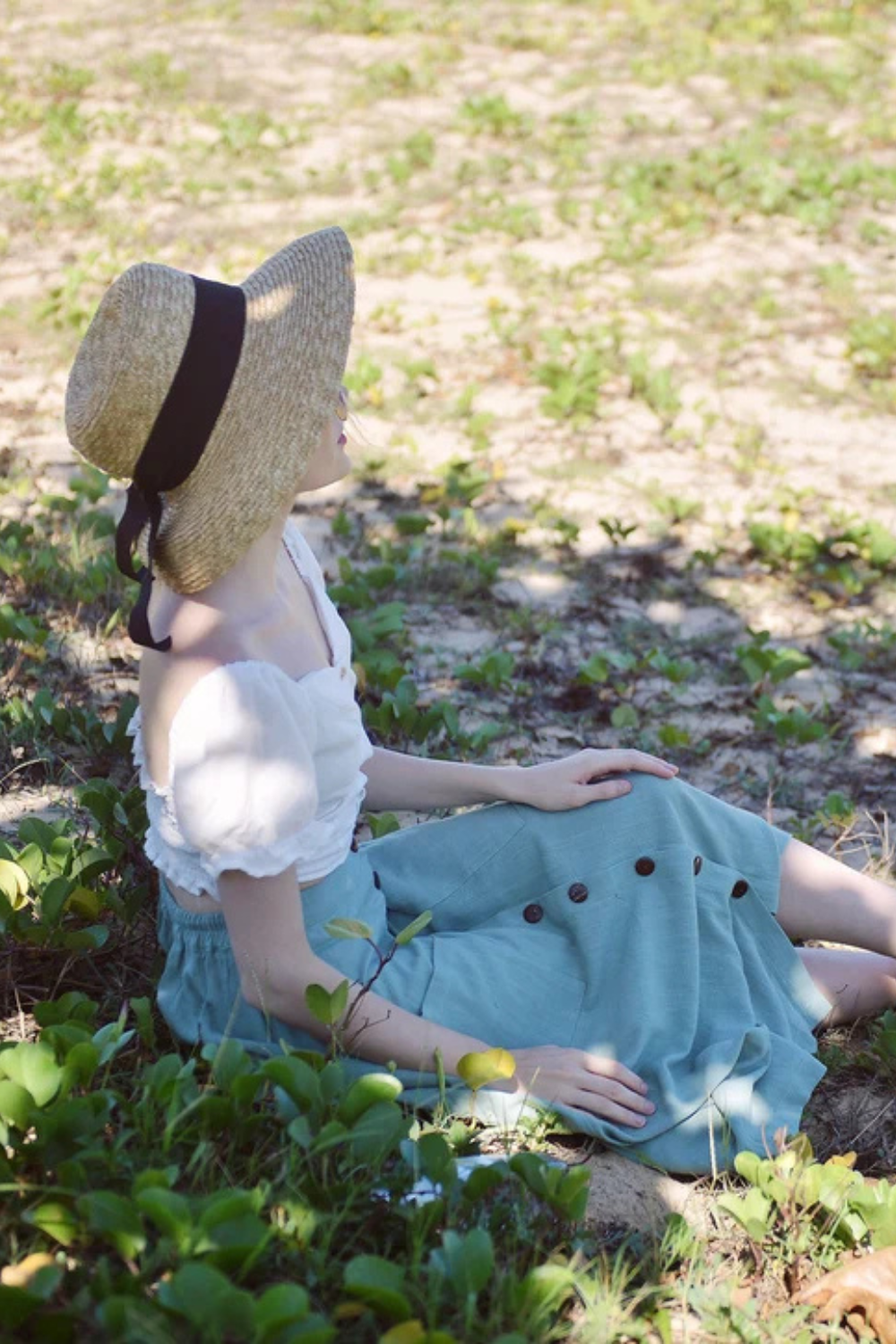 Midi Linen Cotton Skirt - Button up Linen Skirt - Mid-calf Cotton Skirt - Below Knee Linen Skirt
