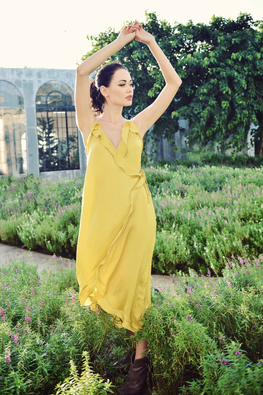 Ruffle Wrap Silk Slip Dress