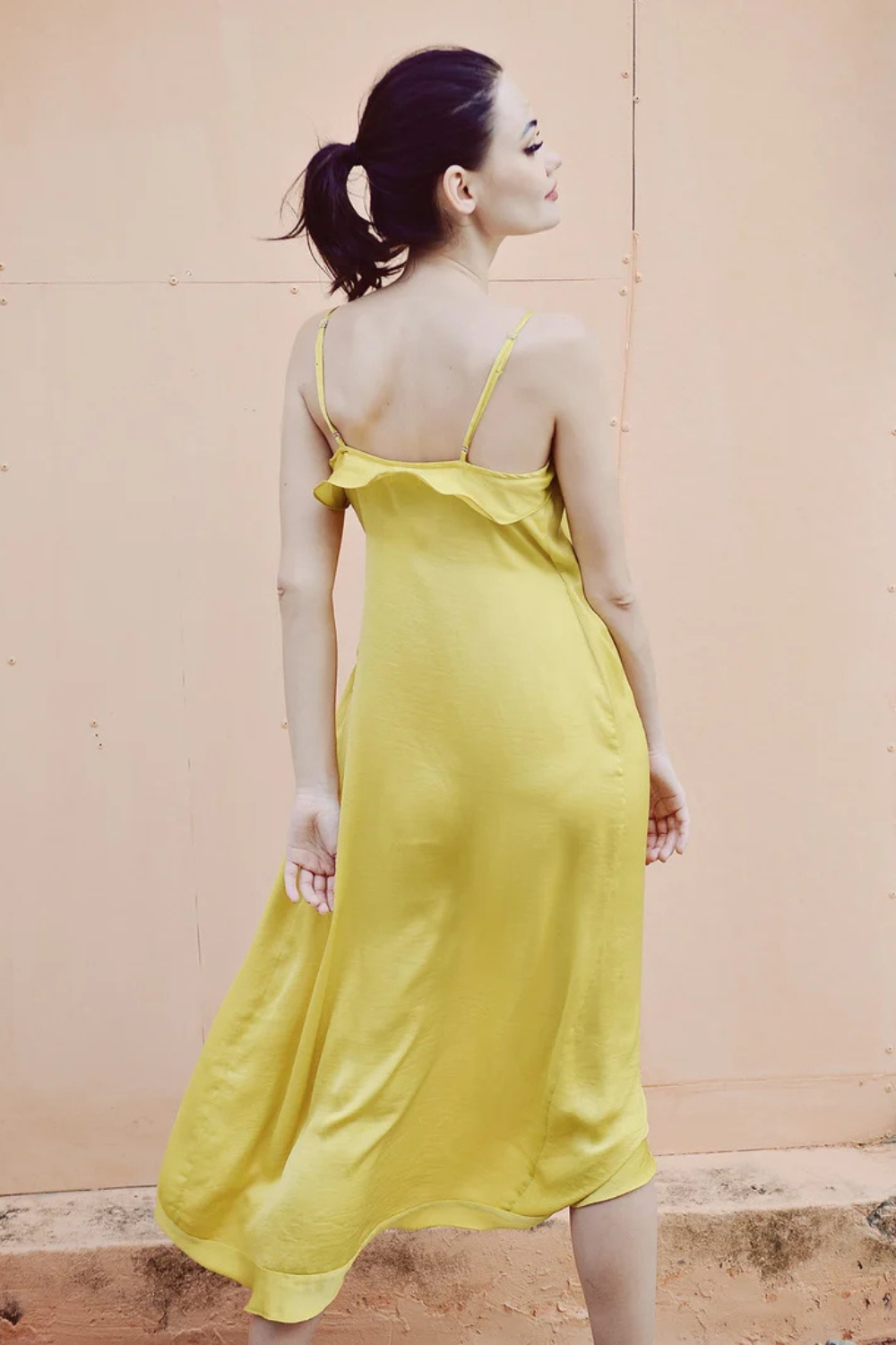Ruffle Wrap Silk Slip Dress