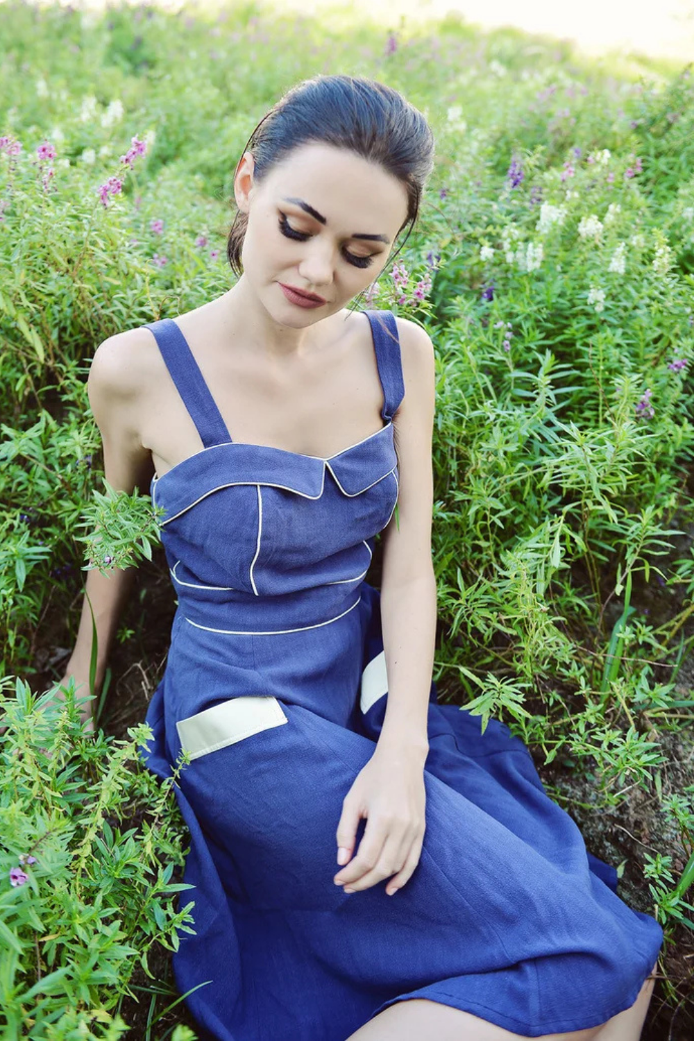 Linen Pinafore Dress with Flap Pocket