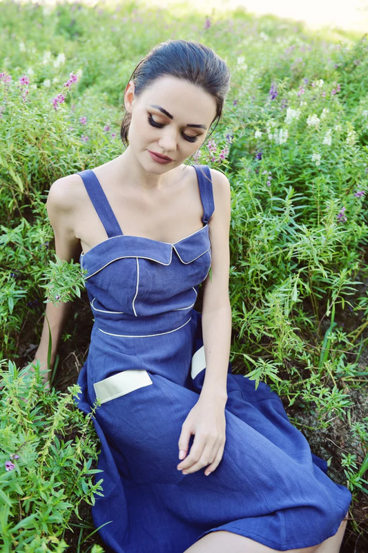 Linen Pinafore Dress with Flap Pocket