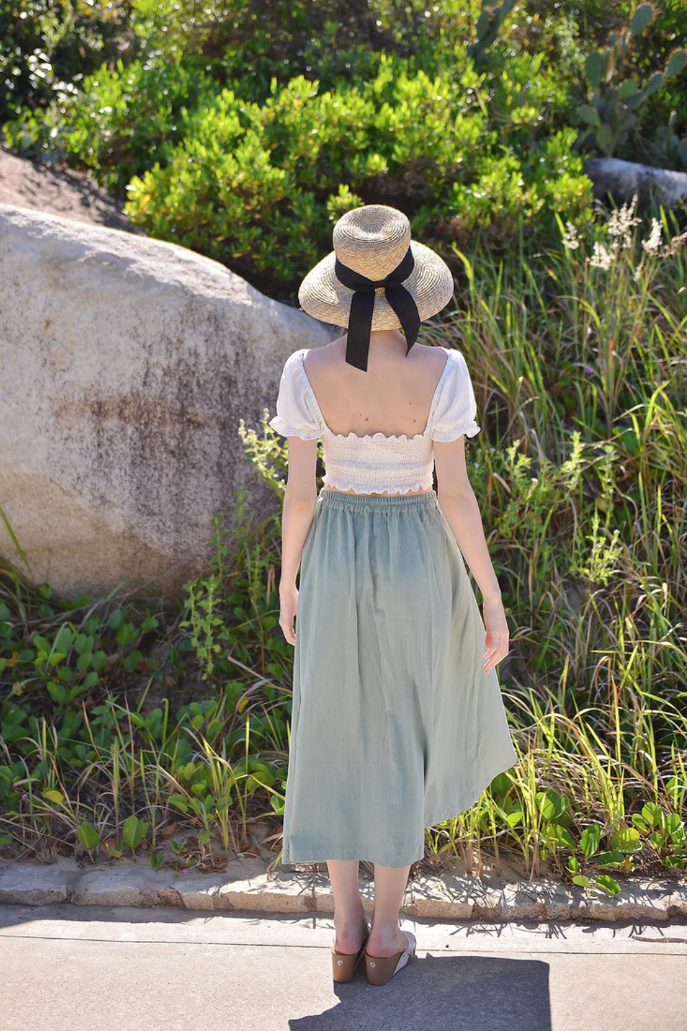 Midi Linen Cotton Skirt - Button up Linen Skirt - Mid-calf Cotton Skirt - Below Knee Linen Skirt
