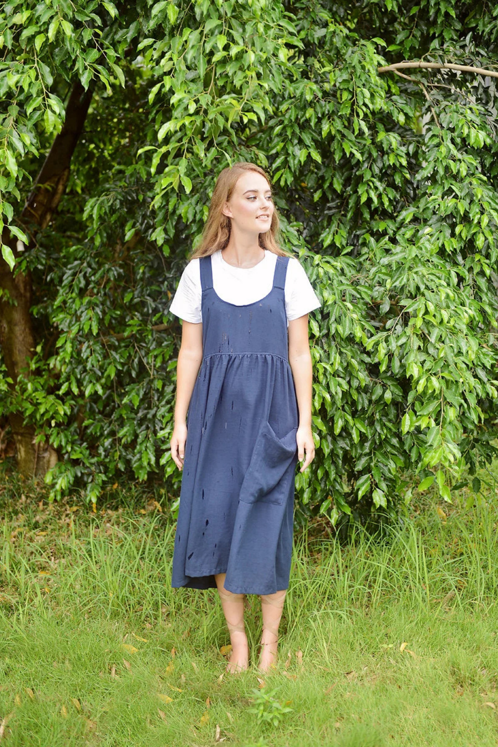 Linen Midi Apron Dress - Women Summer Dress - Organic Cotton Apron - Organic Clothing