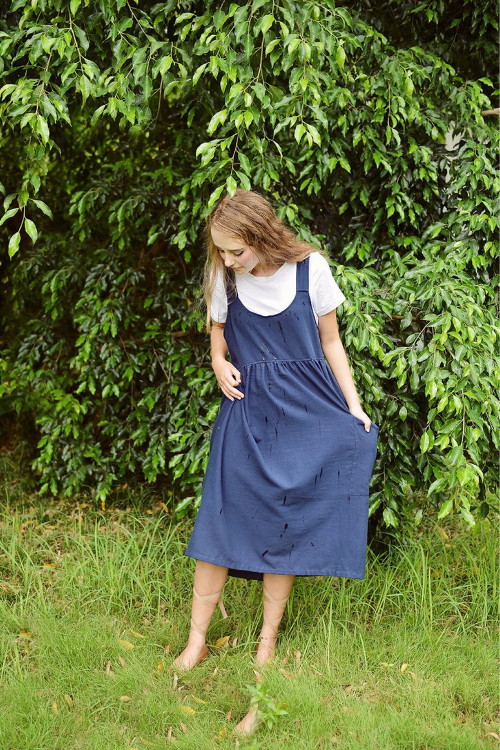 Linen Midi Apron Dress - Women Summer Dress - Organic Cotton Apron - Organic Clothing