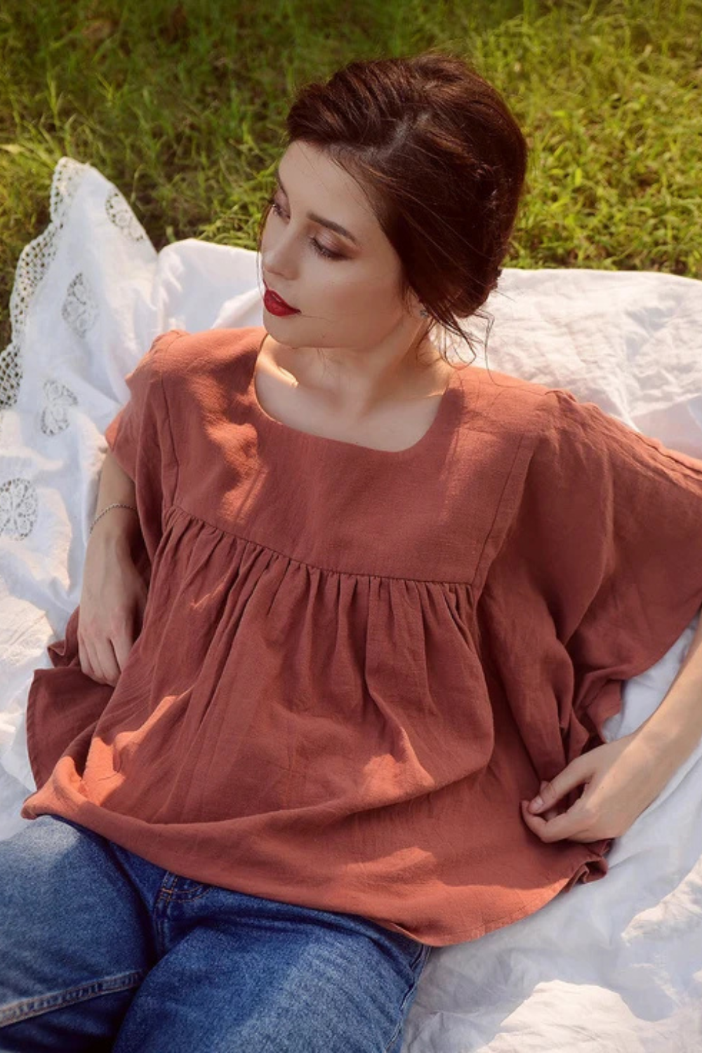 Linen Babydoll Top with Sleeves