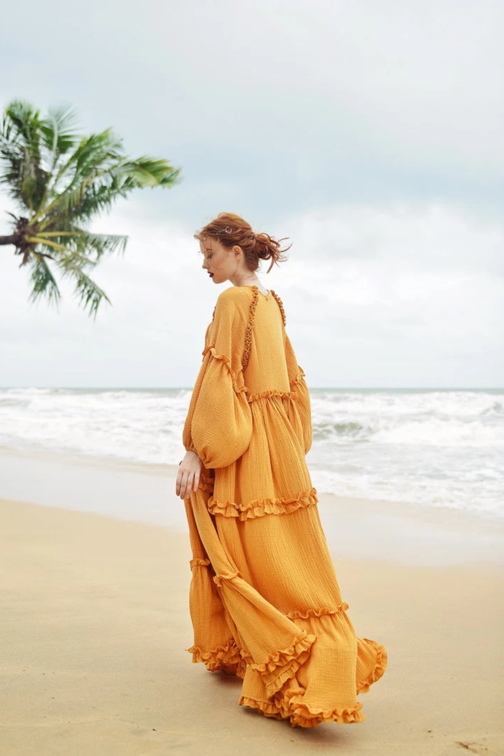 Gauze Cotton Tiered Maxi Dress with Ruffle Trim