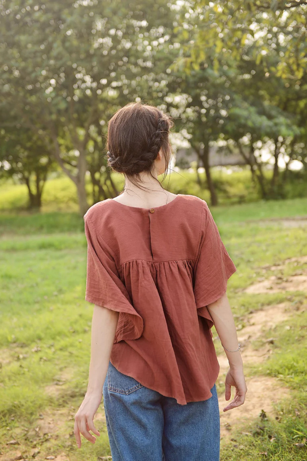 Linen Babydoll Top with Sleeves