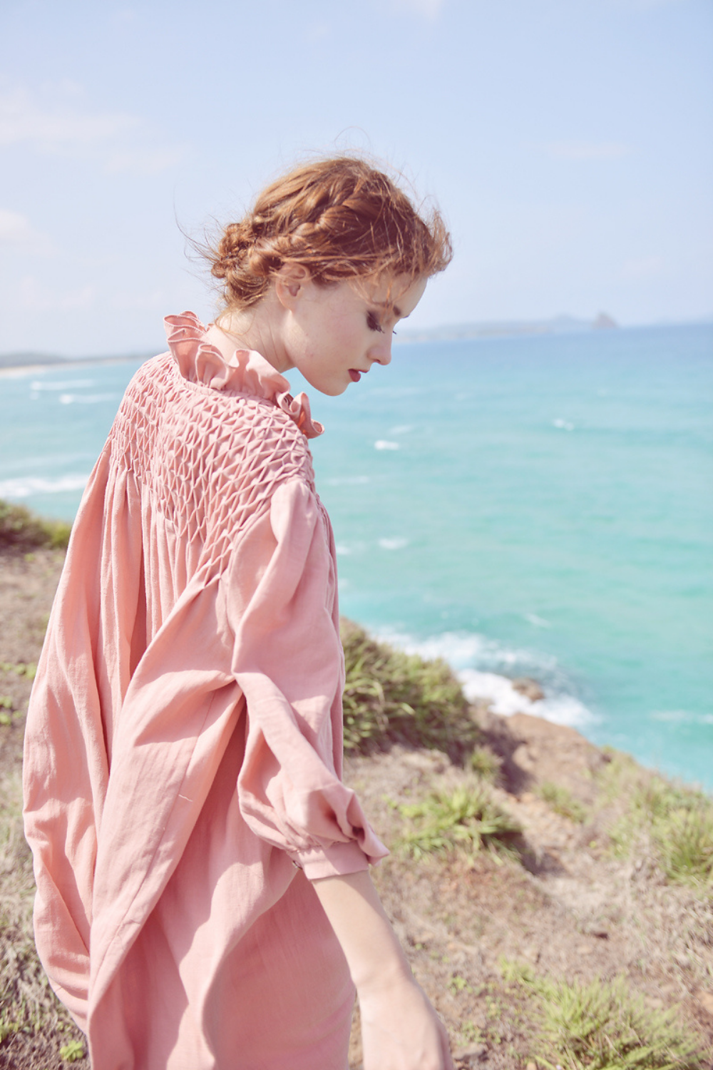 Linen Kaftan Dress for Women with Smocking Detail