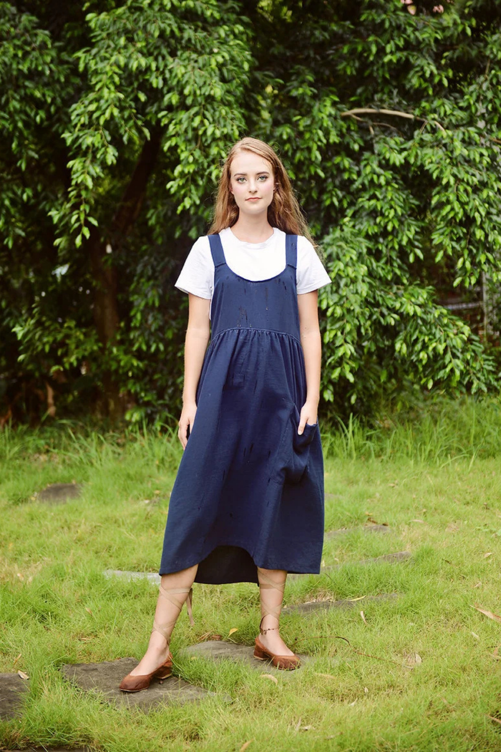 Linen Midi Apron Dress - Women Summer Dress - Organic Cotton Apron - Organic Clothing