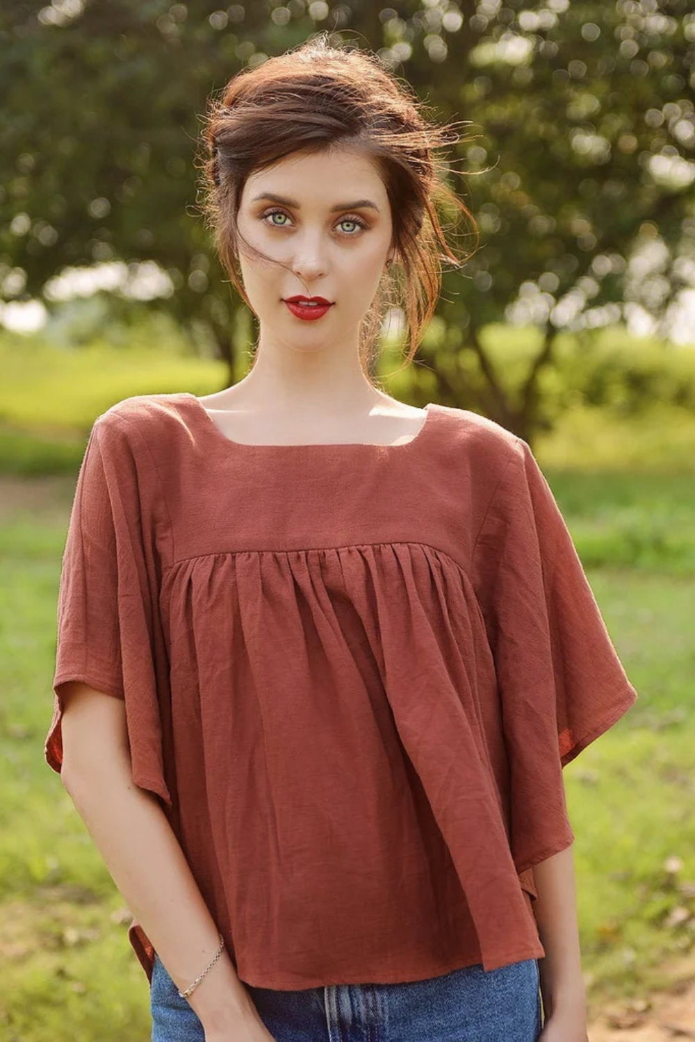 Linen Babydoll Top with Sleeves