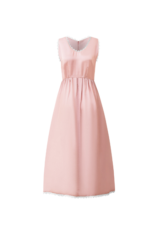 Céres Heritage Mulberry Silk Maxi Dress with Lace Details