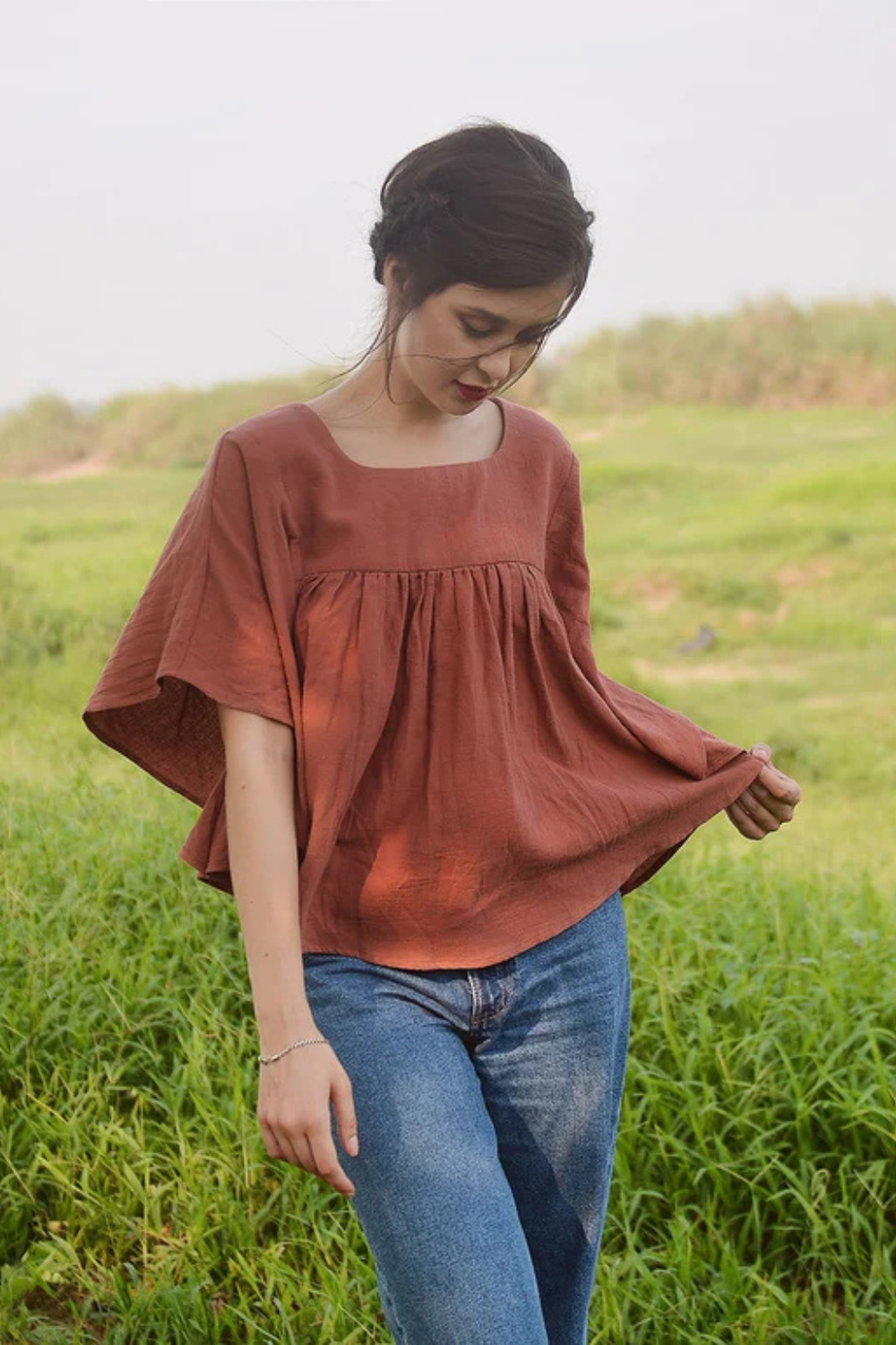 Linen Babydoll Top with Sleeves