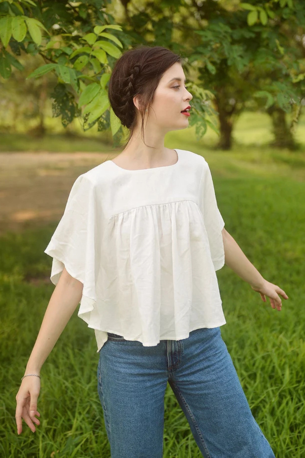 Linen Babydoll Top with Sleeves