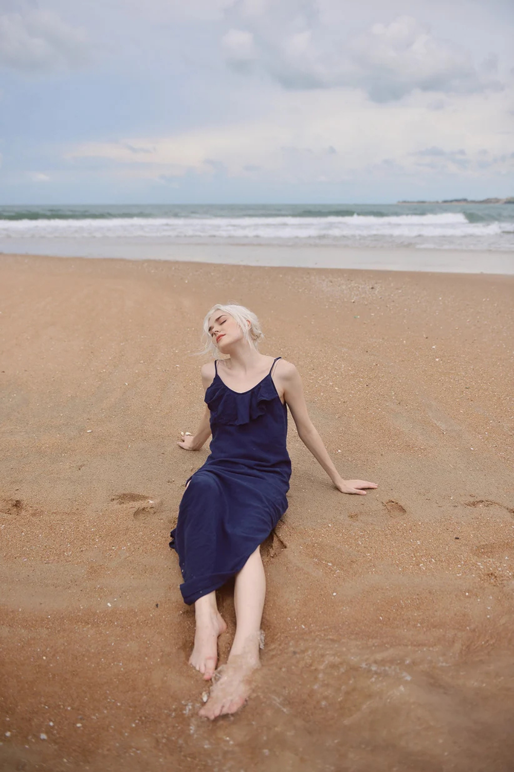 Lowback Linen Dress - Long Linen Dress - Linen Cotton Slip - Sides Slit Dress