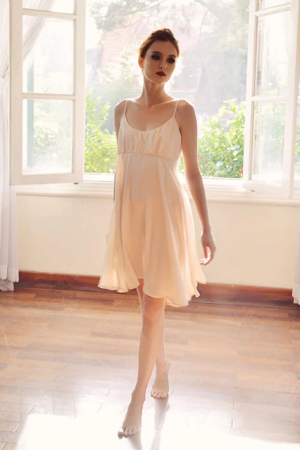 Flare Silk Slip Dress with Lace