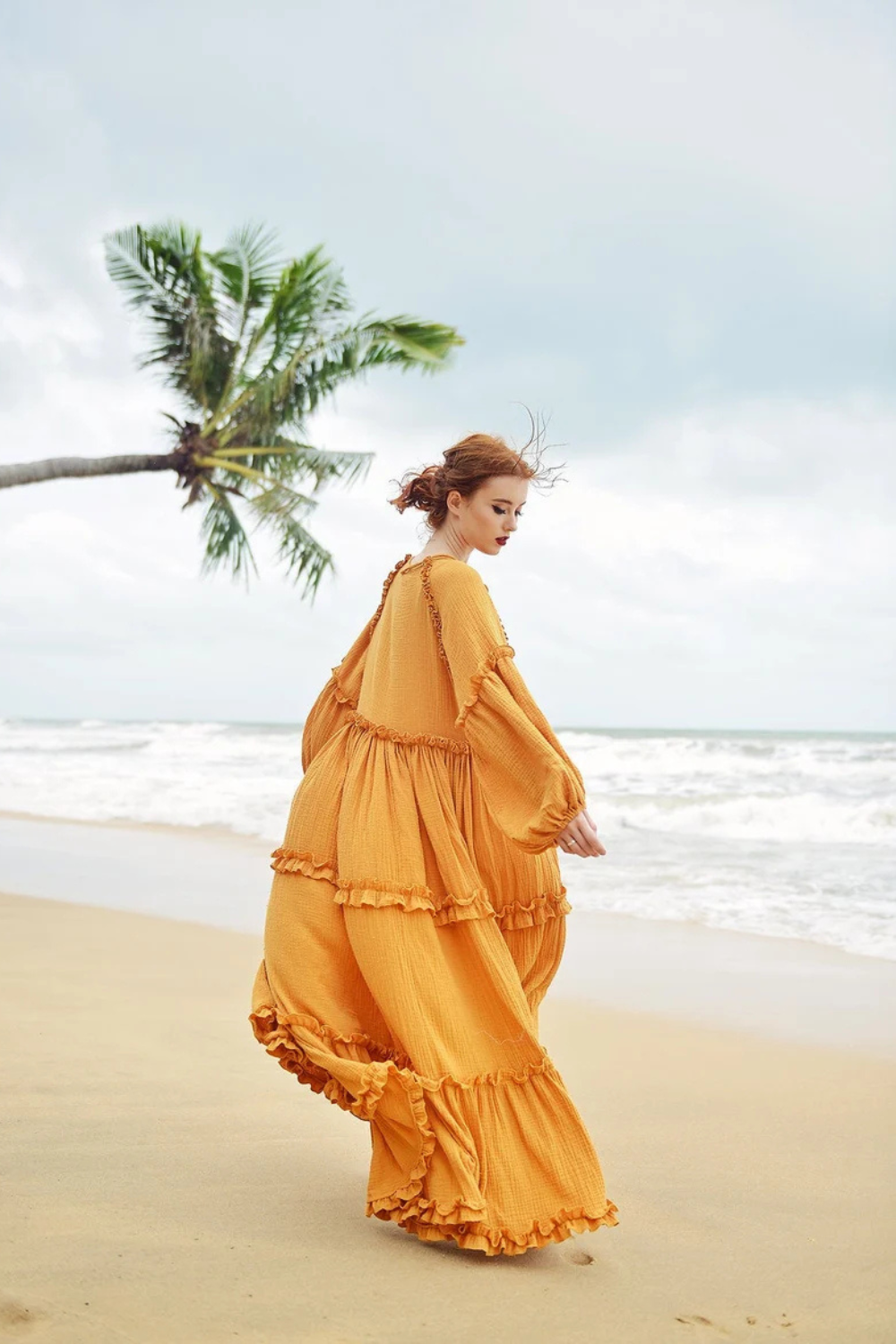 Gauze Cotton Tiered Maxi Dress with Ruffle Trim