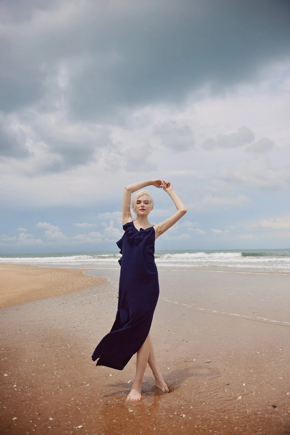 Lowback Linen Dress - Long Linen Dress - Linen Cotton Slip - Sides Slit Dress