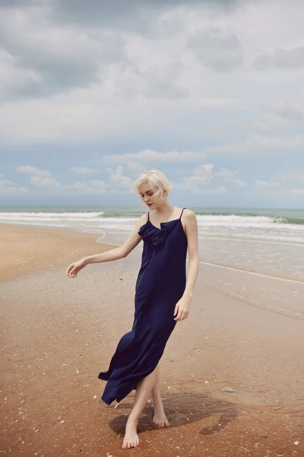 Lowback Linen Dress - Long Linen Dress - Linen Cotton Slip - Sides Slit Dress