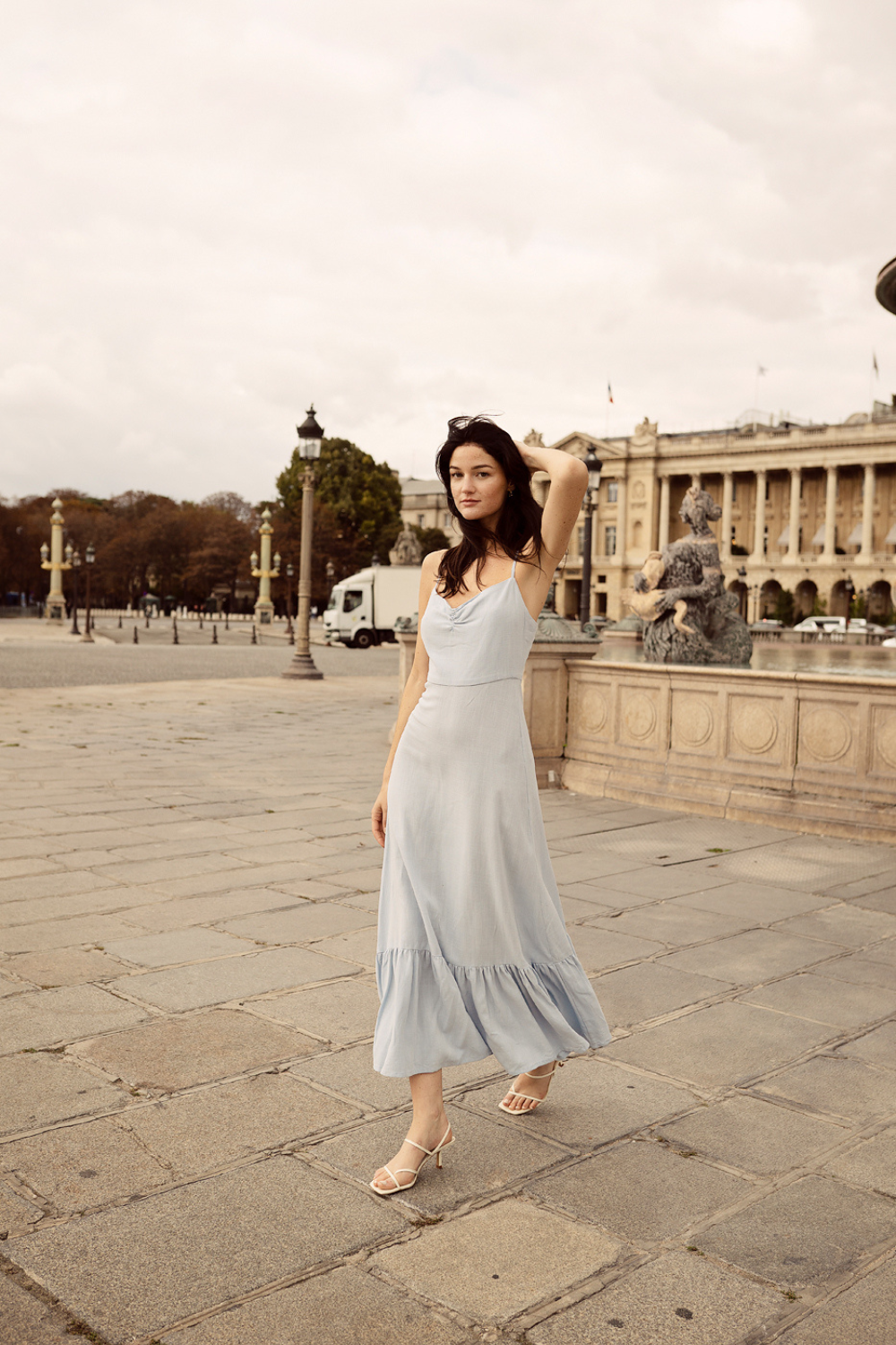 Feminine Tiered Organic Cotton Linen Maxi Dress