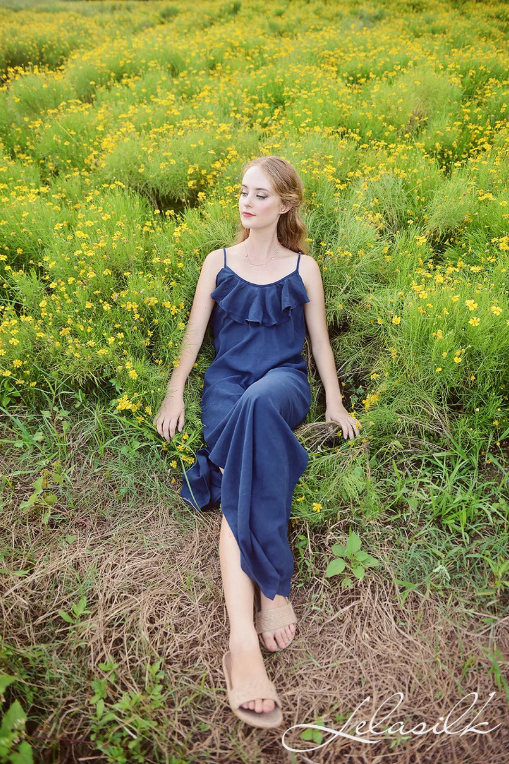 Lowback Linen Dress - Long Linen Dress - Linen Cotton Slip - Sides Slit Dress