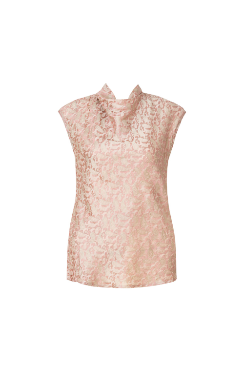 Valérie Heritage Mulberry Silk Blouse with Rose Gold Brocade