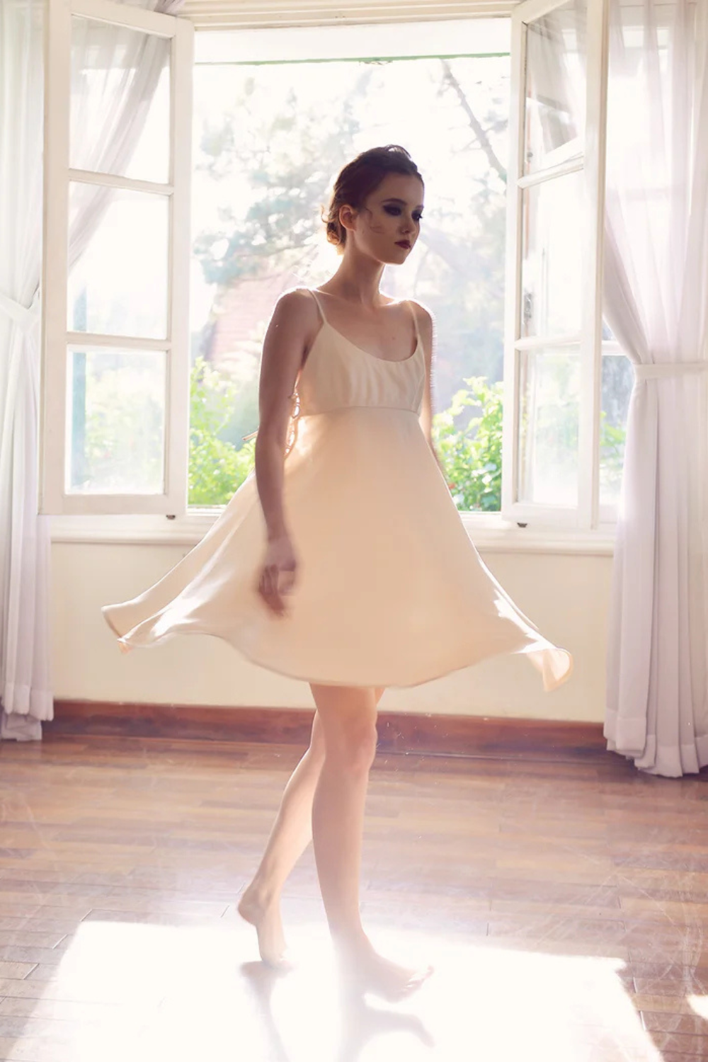 Flare Silk Slip Dress with Lace