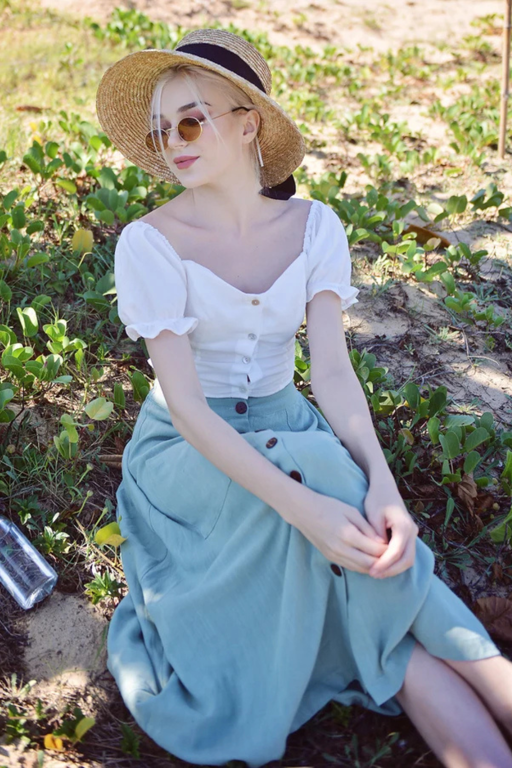 Linen Milkmaid Crop Top with Sleeves