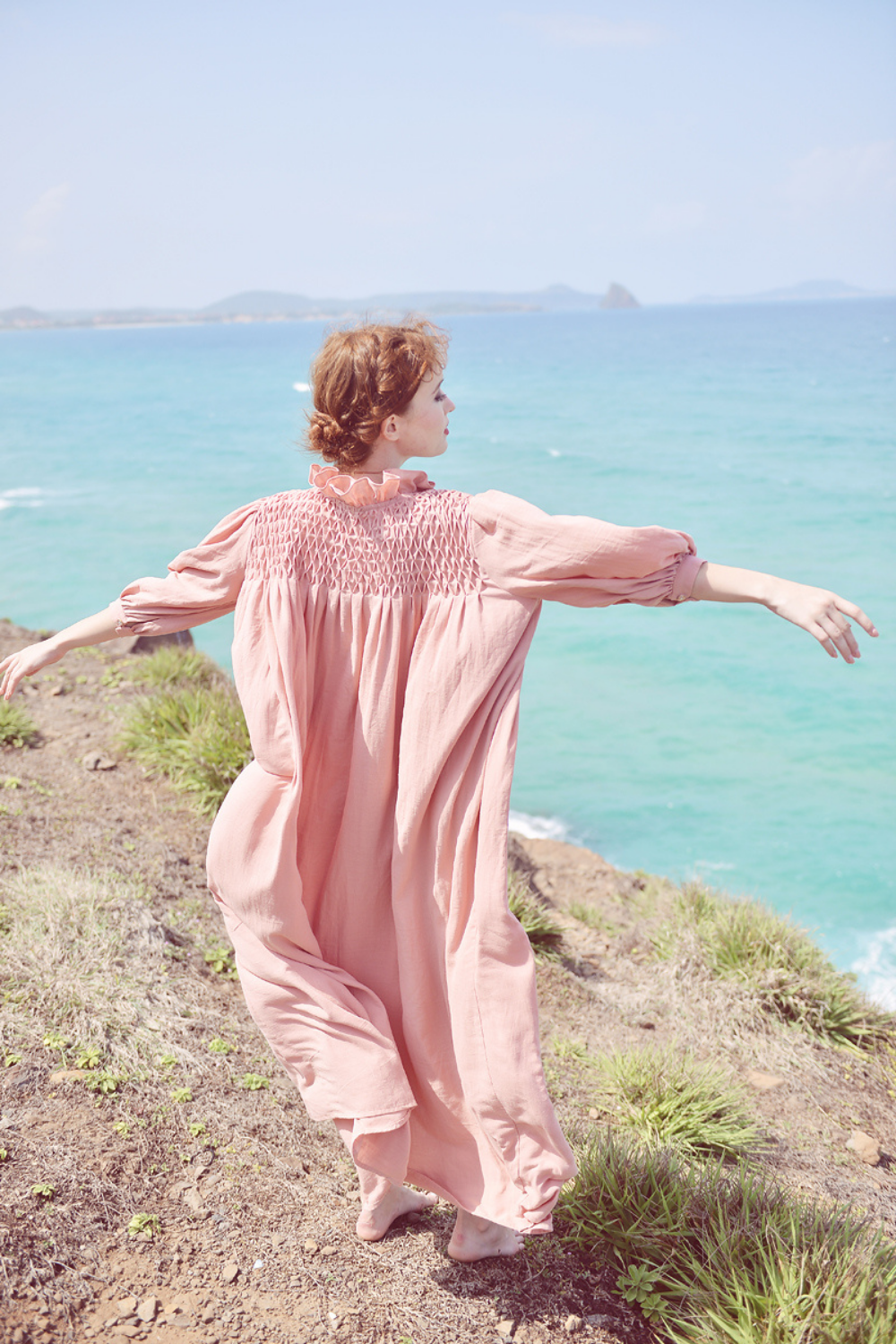 Linen Kaftan Dress for Women with Smocking Detail
