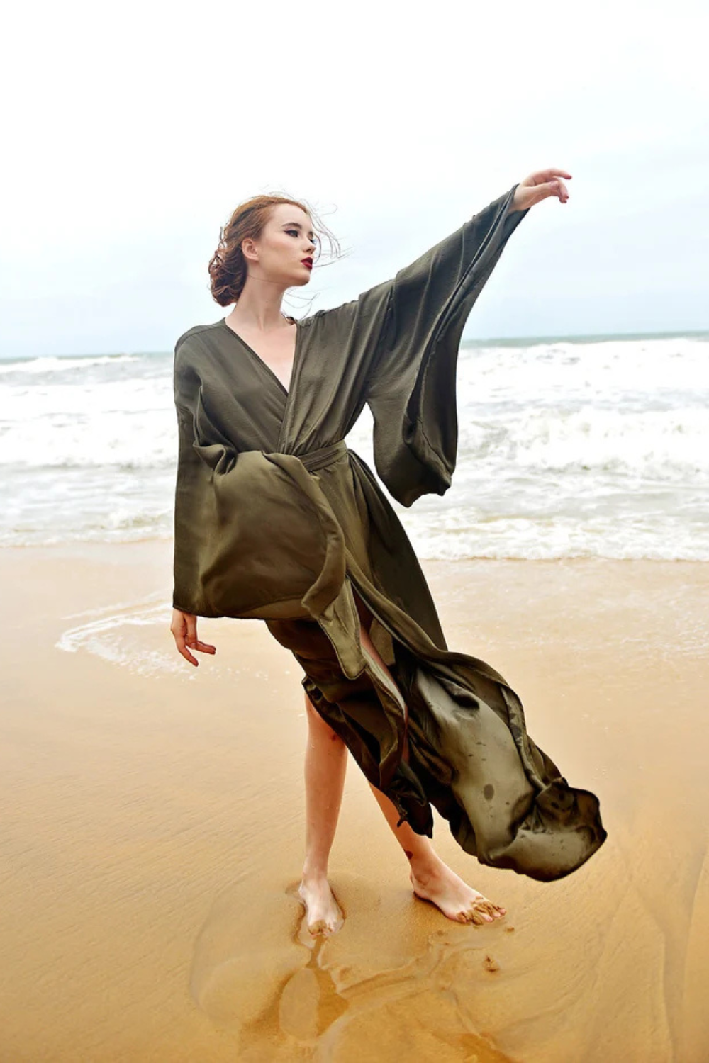 Silk Robe with Kimono Sleeves Floor Length