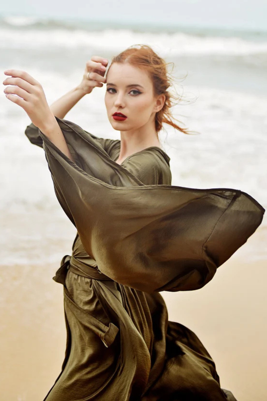 Silk Robe with Kimono Sleeves Floor Length