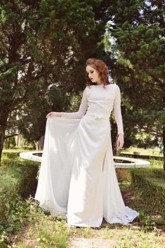 Bridal Silk Dress - Long Train Wedding Dress - Silk Wedding Dress - Detachable Train