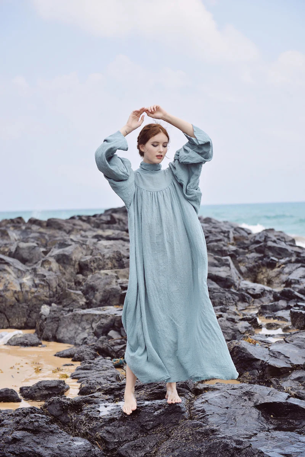 Beatrice Edwardian Linen Gauze Kaftan Dress